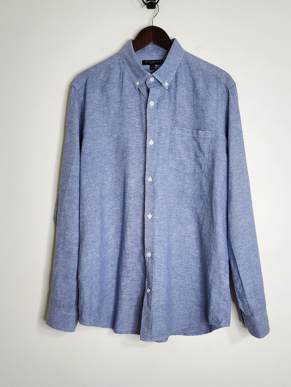 Banana Republic Men’s Blue Linen Speckled Button-Down Business Casual Large